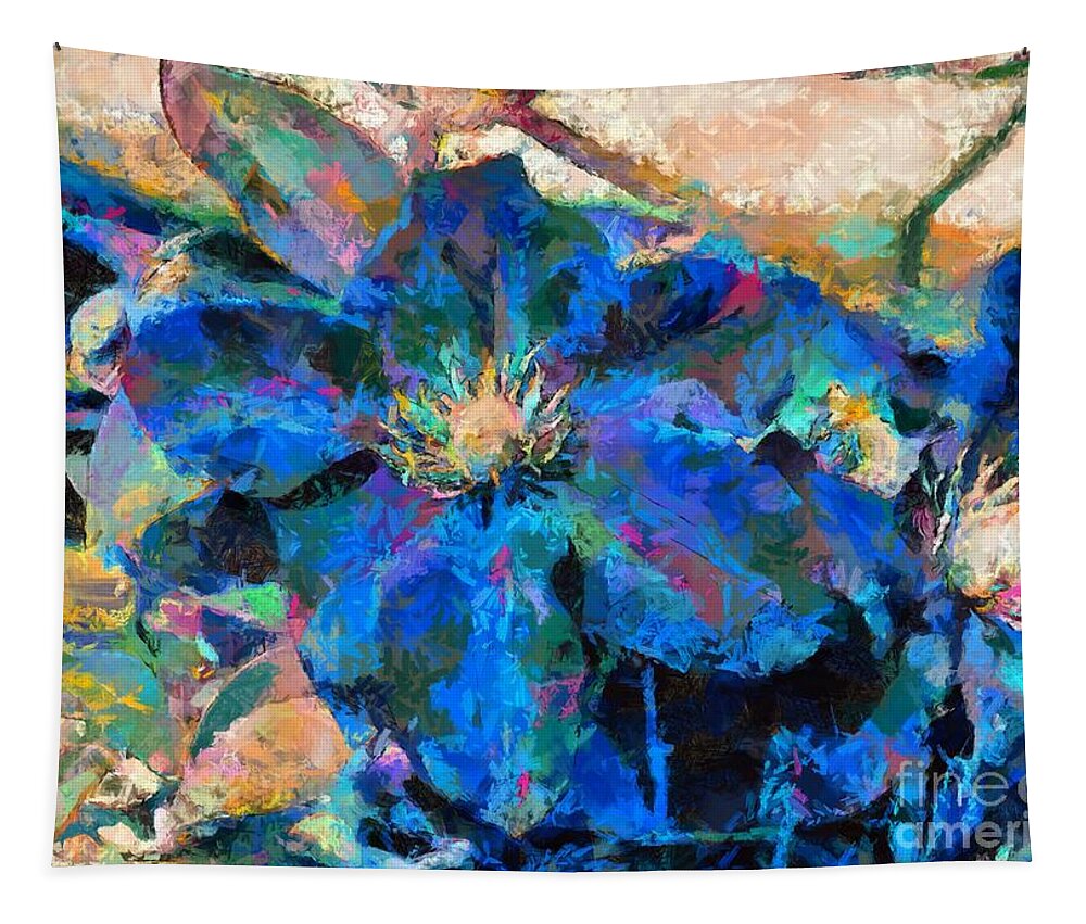 Clematis Tapestry featuring the digital art Colourful clematis by Fran Woods