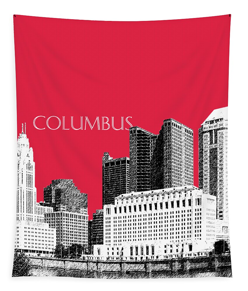 Architecture Tapestry featuring the digital art Columbus Skyline - Red by DB Artist