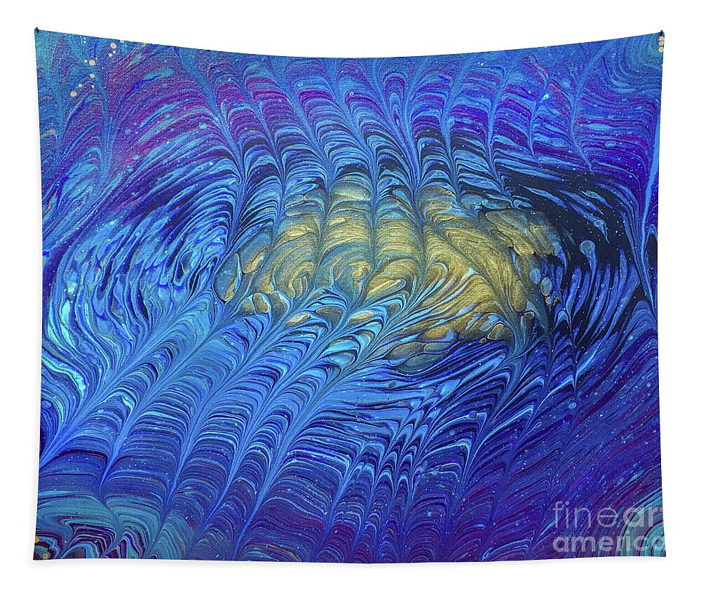 Poured Acrylic Tapestry featuring the painting Combing the Golden Fleece by Lucy Arnold