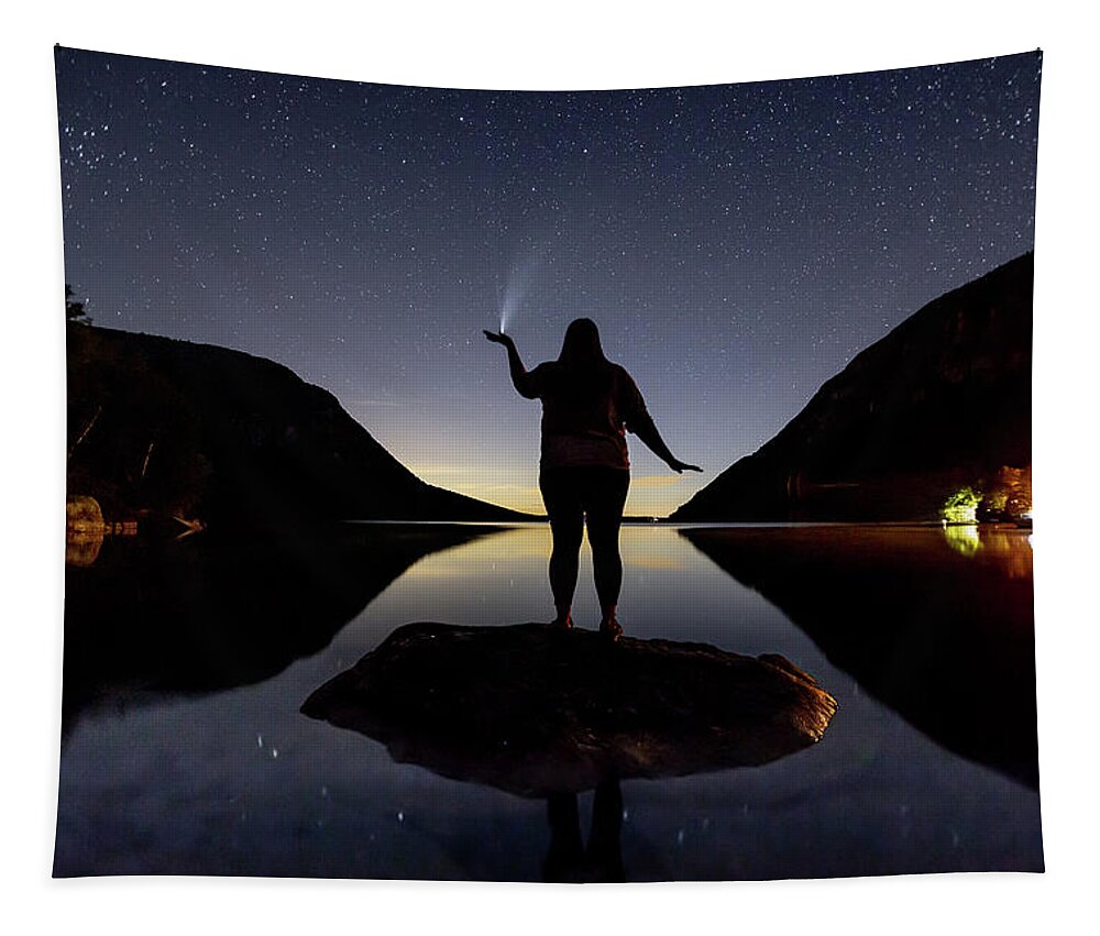 Night Tapestry featuring the photograph Comet in Her Palm by Tim Kirchoff