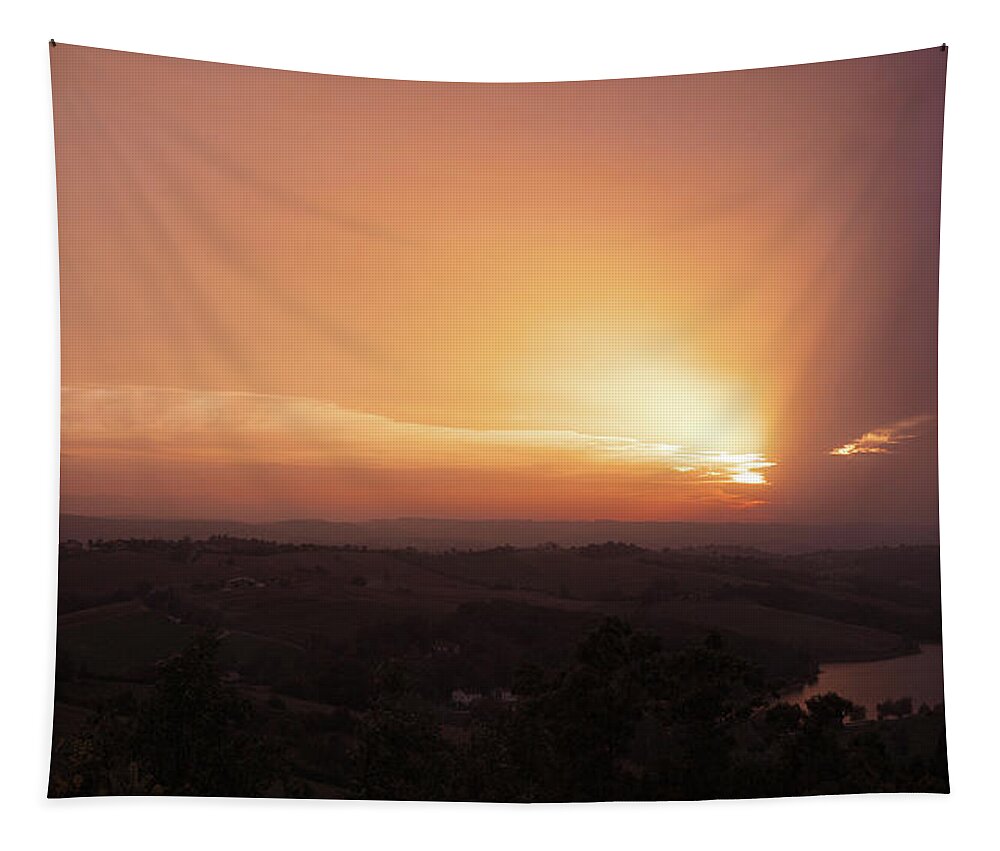 Landscape Tapestry featuring the photograph Comet in Twilight by Karine GADRE