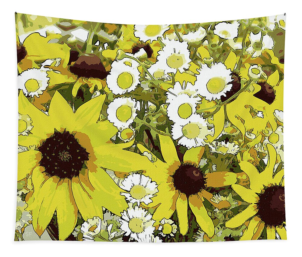 Flowers Tapestry featuring the mixed media Comicbook Wildflowers Botanical Art by Shelli Fitzpatrick