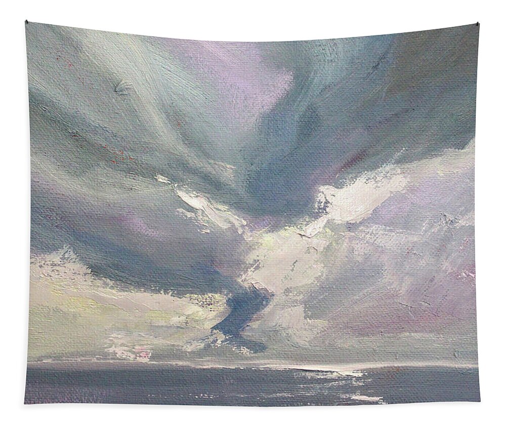 Stormy Sky Tapestry featuring the painting Coming Storm by Nancy Merkle