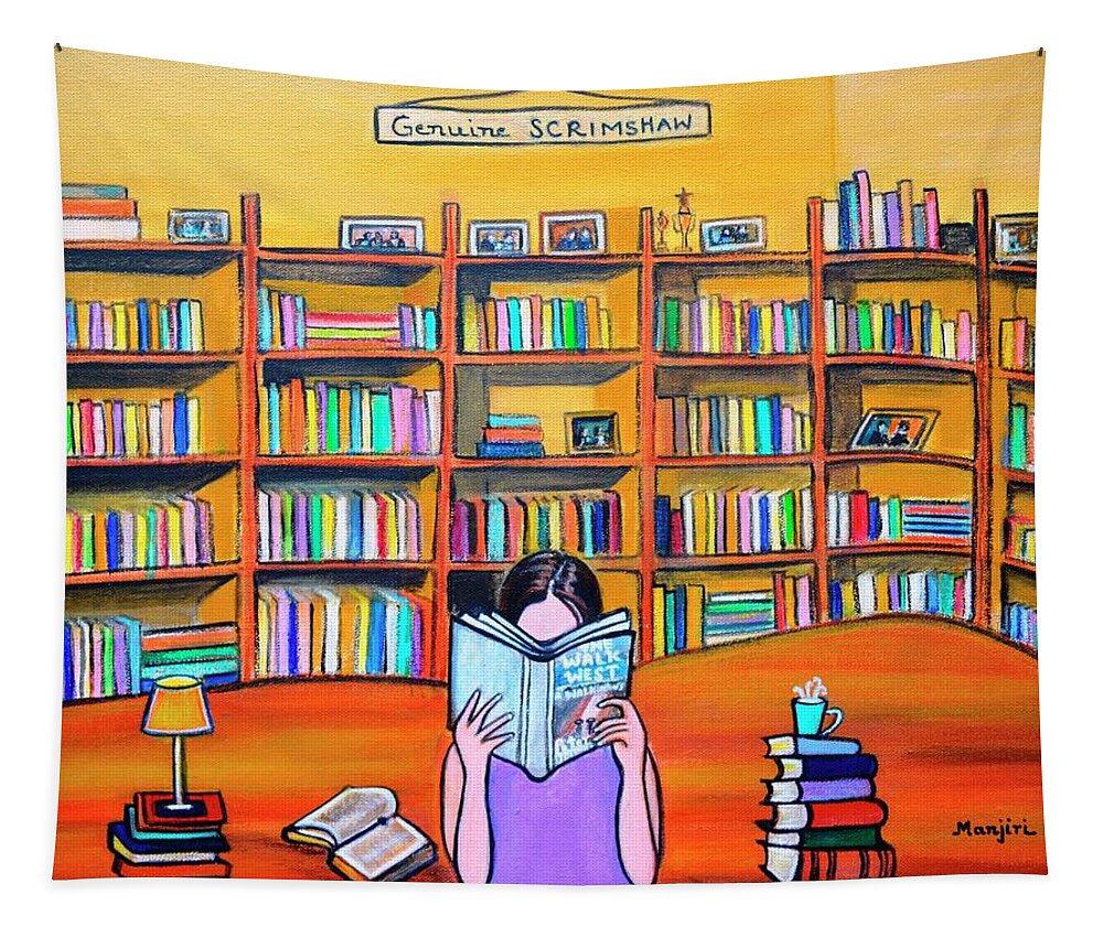 Booklovers Tapestry featuring the painting Commissioned art for a book lover by Manjiri Kanvinde