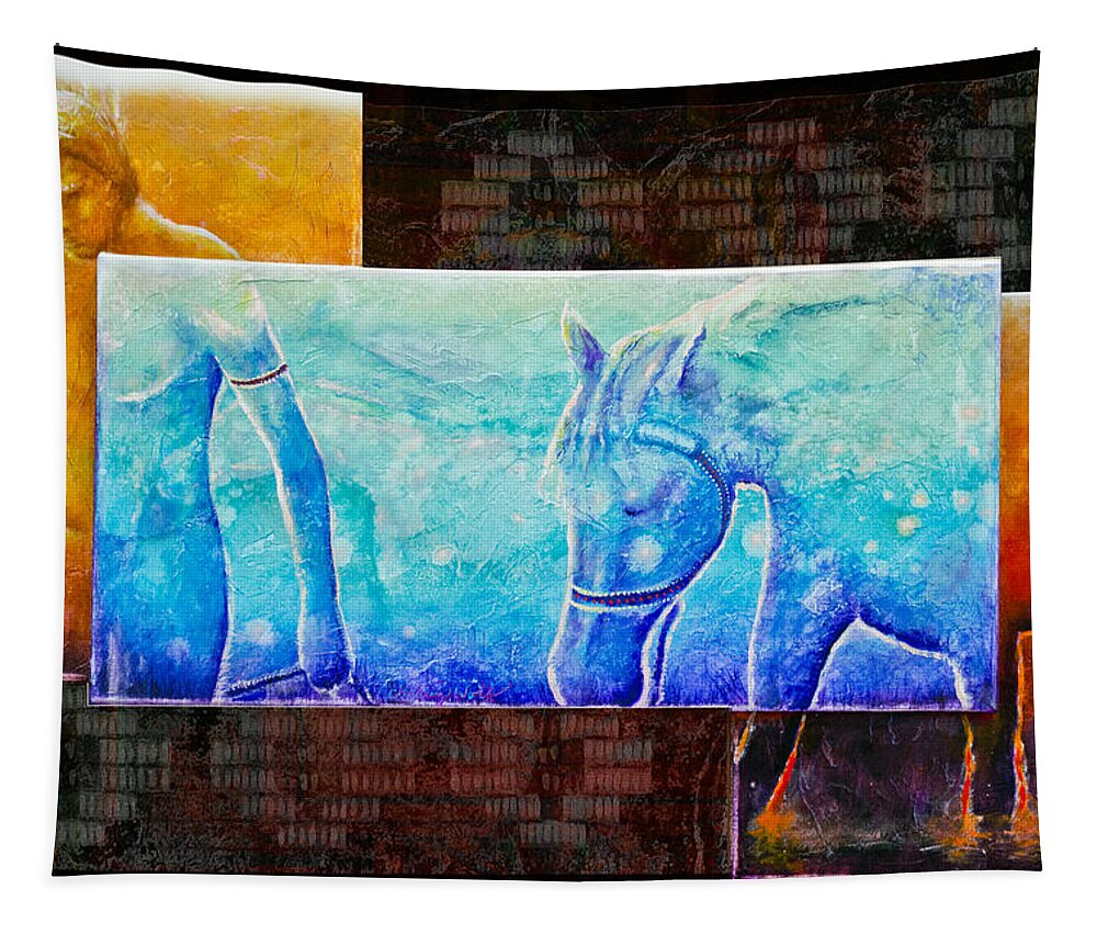 Horse Tapestry featuring the painting Companions on the Red Road by Kevin Chasing Wolf Hutchins