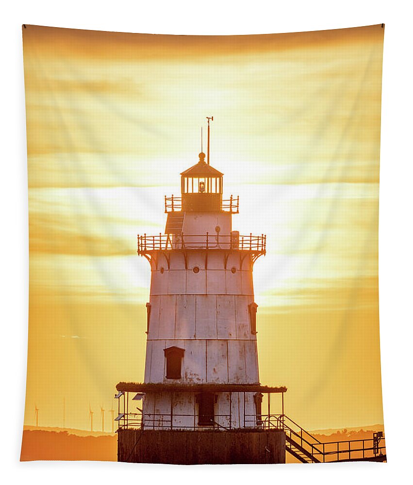 Conimicut Lighthouse Tapestry featuring the photograph Conimicut Lighthouse Sunset Vertical by Denise Kopko