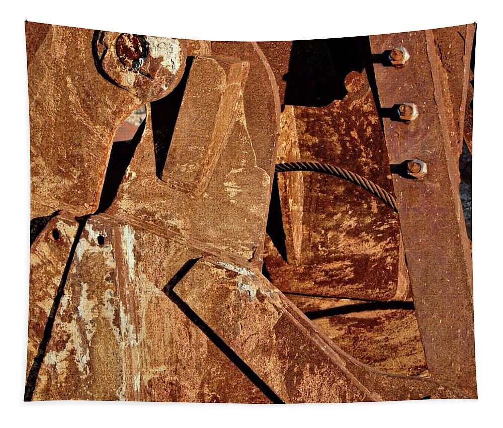 Construction Bucket Metal Rusty Close Crane Tapestry featuring the photograph Construction Bucket1 by John Linnemeyer