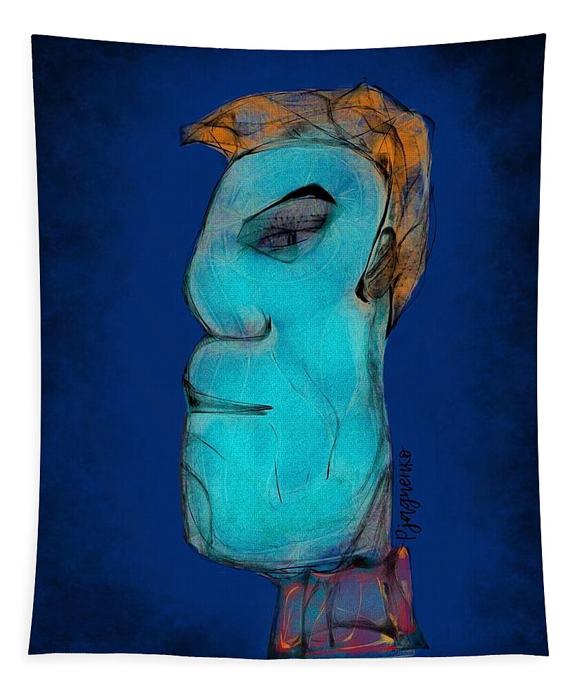 Blue Tapestry featuring the digital art Contemplating by Ljev Rjadcenko