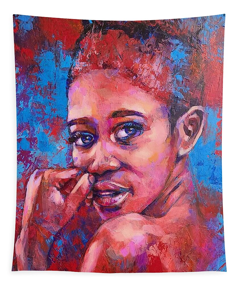 Bold Portrait Painting Tapestry featuring the painting Corageous by Luzdy Rivera