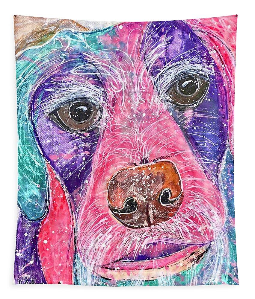 Pink Dog Tapestry featuring the painting Coralee's love by Kasha Ritter