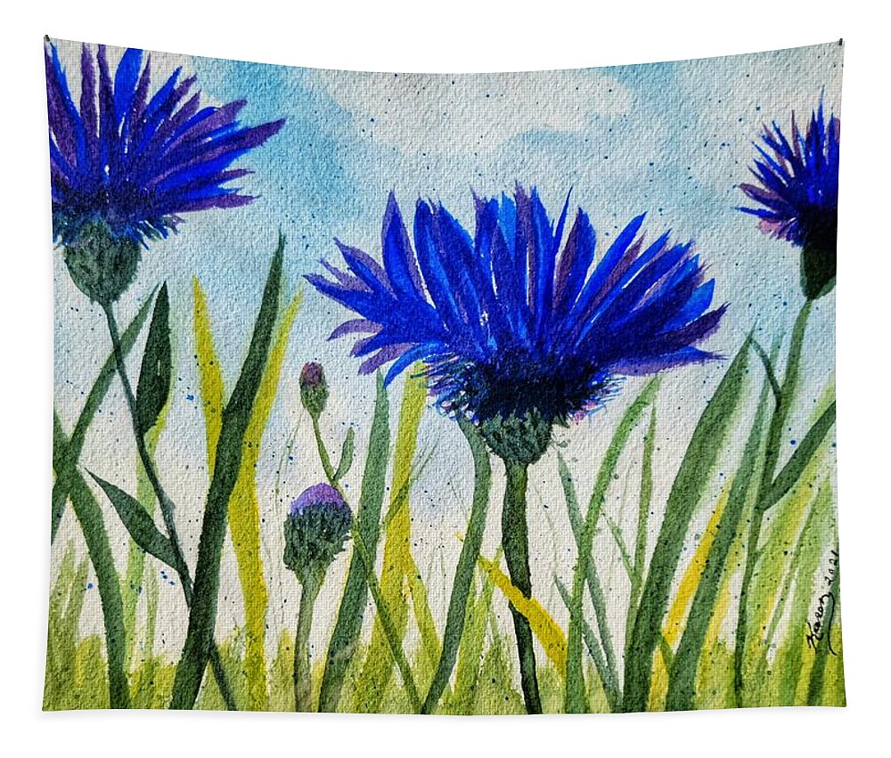  Love Tapestry featuring the painting Cornflowers by Shady Lane Studios-Karen Howard