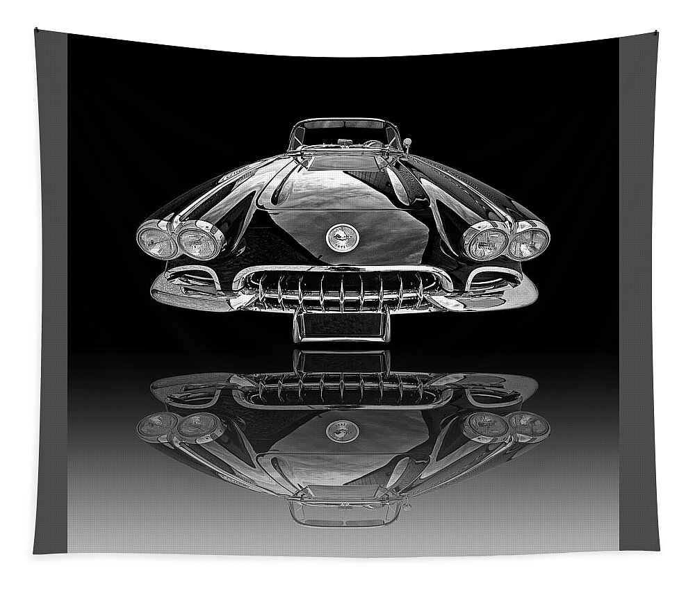 Classic Vette Tapestry featuring the photograph Corvette C1 Reflection On Black by Gill Billington