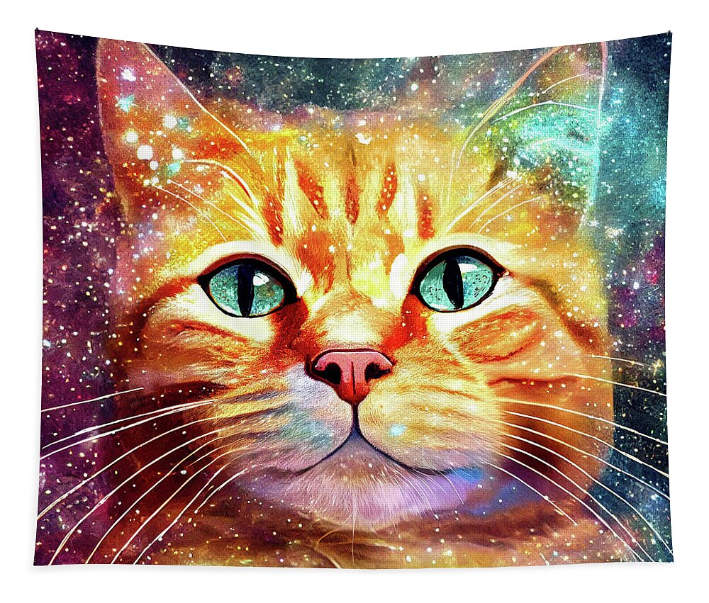 Ginger Cat Tapestry featuring the digital art Cosmic Ginger Kitty by Mark Tisdale