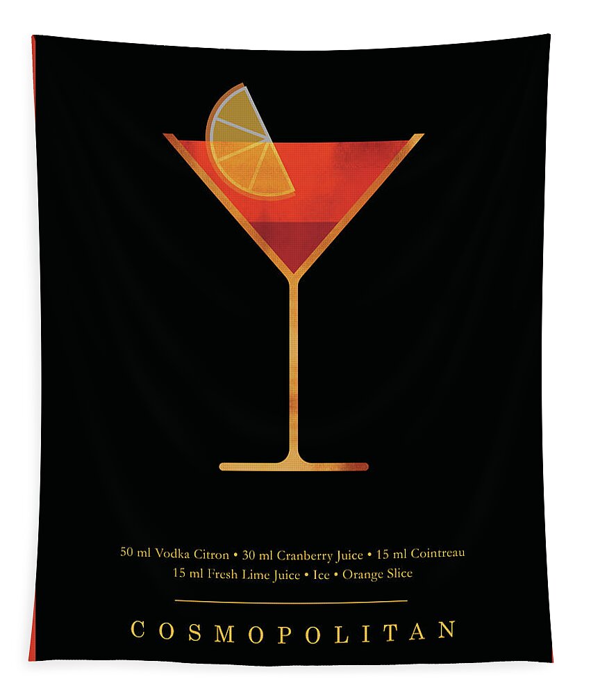 Cosmopolitan Tapestry featuring the digital art Cosmopolitan Cocktail - Classic Cocktail Print - Black and Gold - Modern, Minimal Lounge Art by Studio Grafiikka
