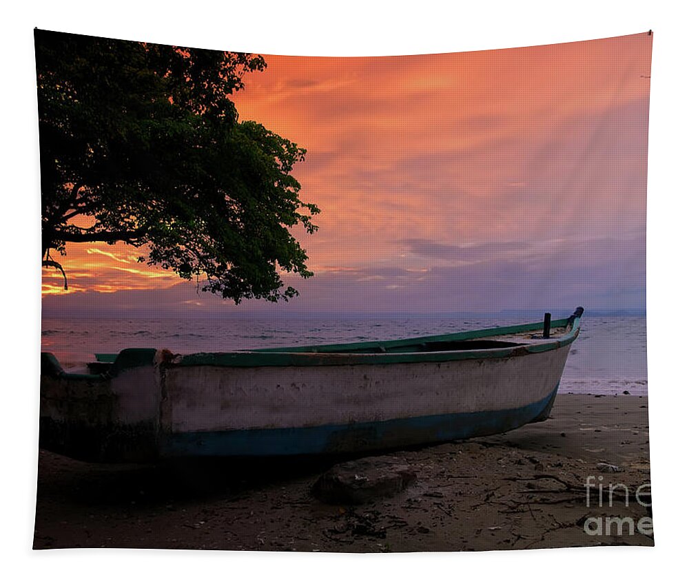 Beach Tapestry featuring the photograph Costa Rica Boat by Ed Taylor