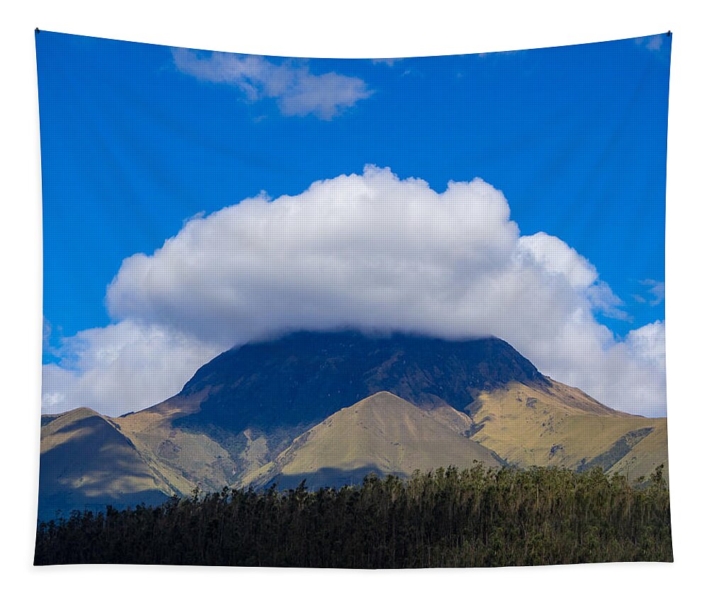 Volcano Tapestry featuring the photograph Cotacachi Volcano Above Otavalo City in Ecuador by L Bosco