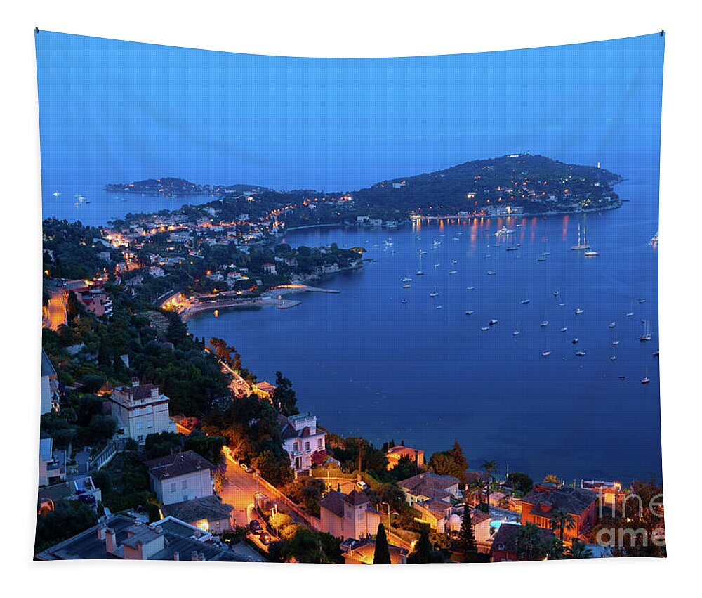 Nice Tapestry featuring the photograph cote dAzur at night, France by Anastasy Yarmolovich