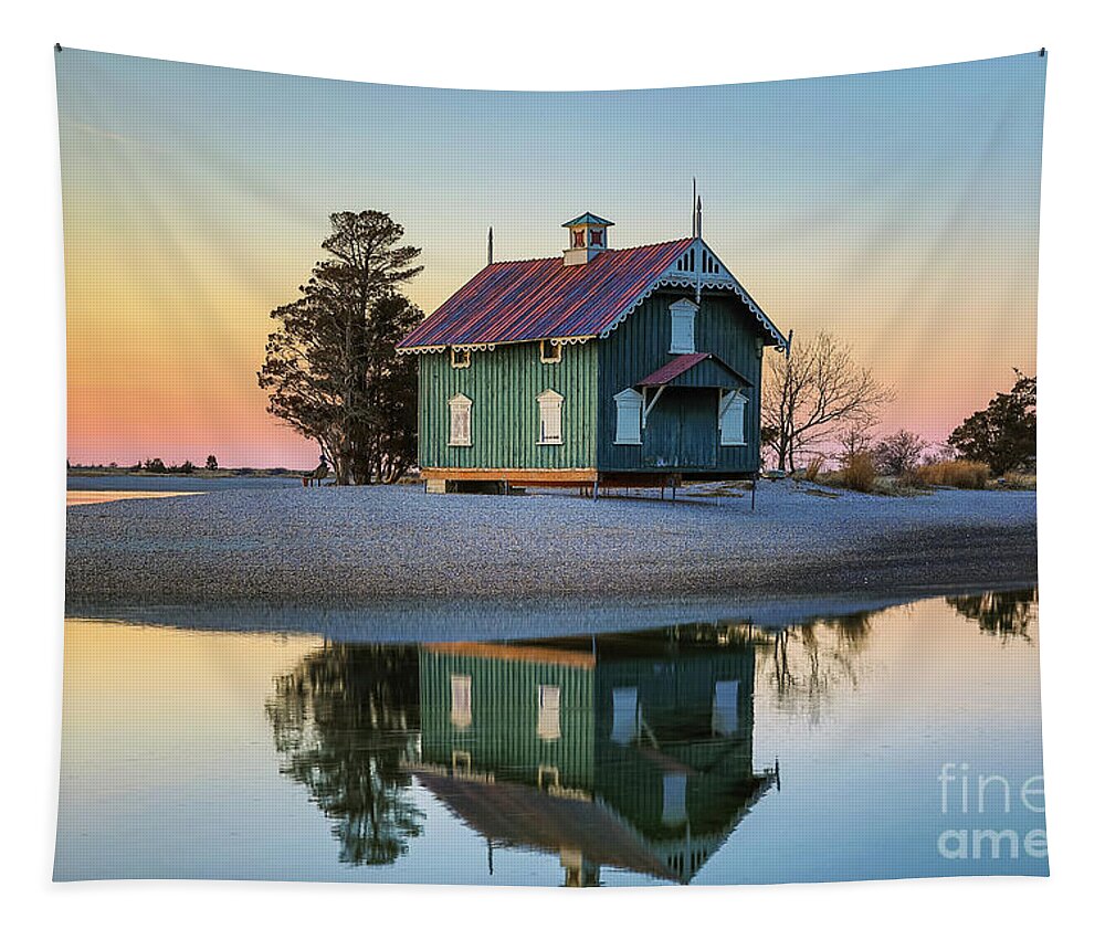 Cottage Tapestry featuring the photograph Cottage in Calm Waters by Sean Mills