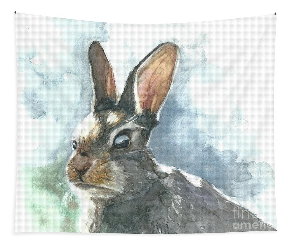 Rabbit Tapestry featuring the painting Cottontail Rabbit by Pamela Schwartz
