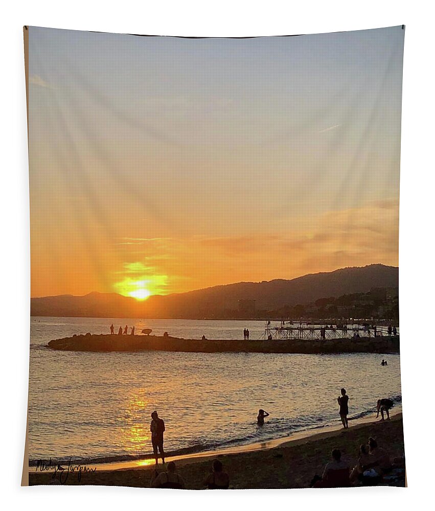 Cannes Tapestry featuring the photograph Coucher de Soleil a Cannes by Medge Jaspan