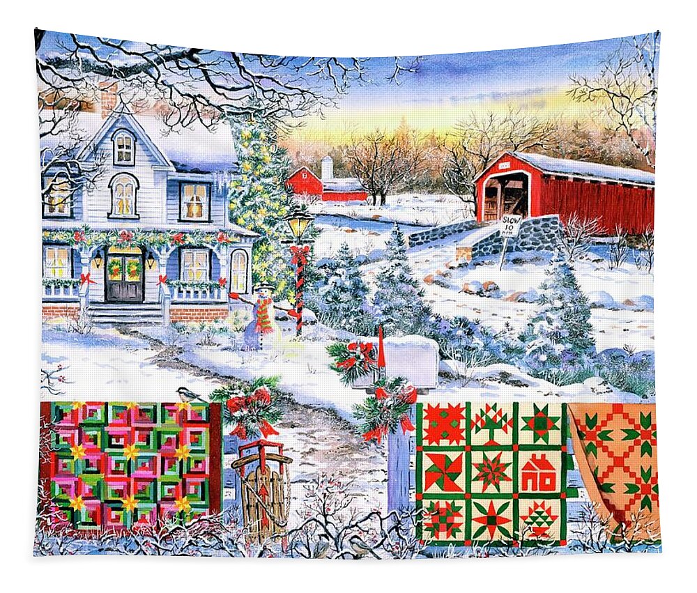 Snow Tapestry featuring the painting Country Christmas by Diane Phalen