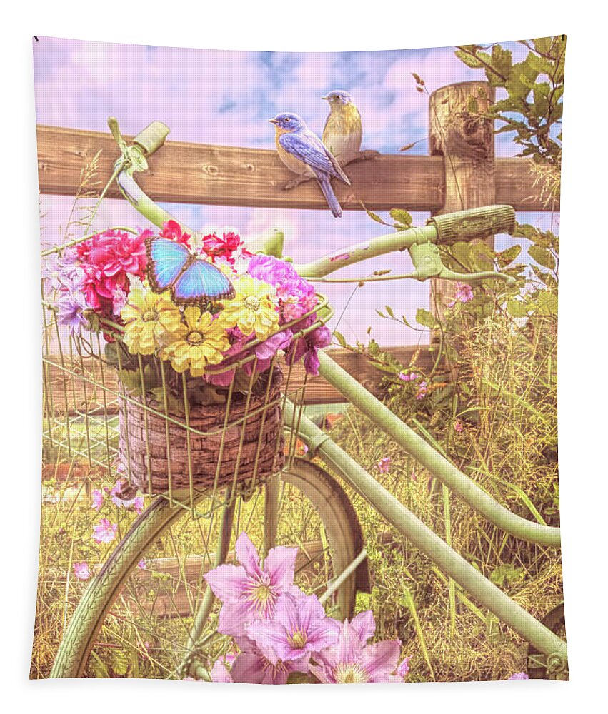 Birds Tapestry featuring the photograph Country Summer Breeze on a Bicycle by Debra and Dave Vanderlaan
