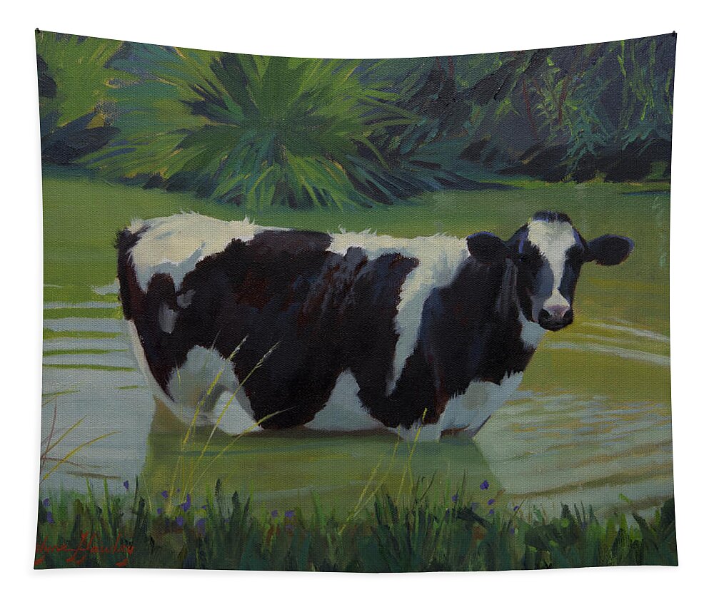 Farm Animals Tapestry featuring the painting Cow Days of Summer by Carolyne Hawley