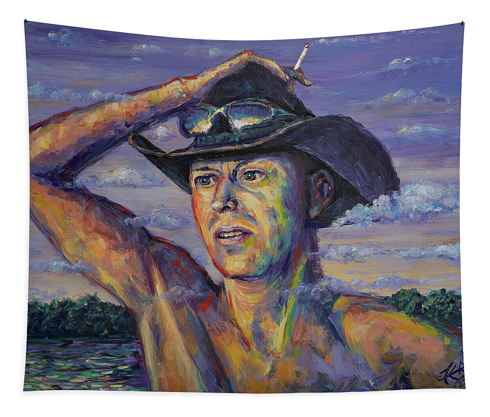 Acrylic Tapestry featuring the painting Cowboy Contemplating Horsepower by Robert FERD Frank