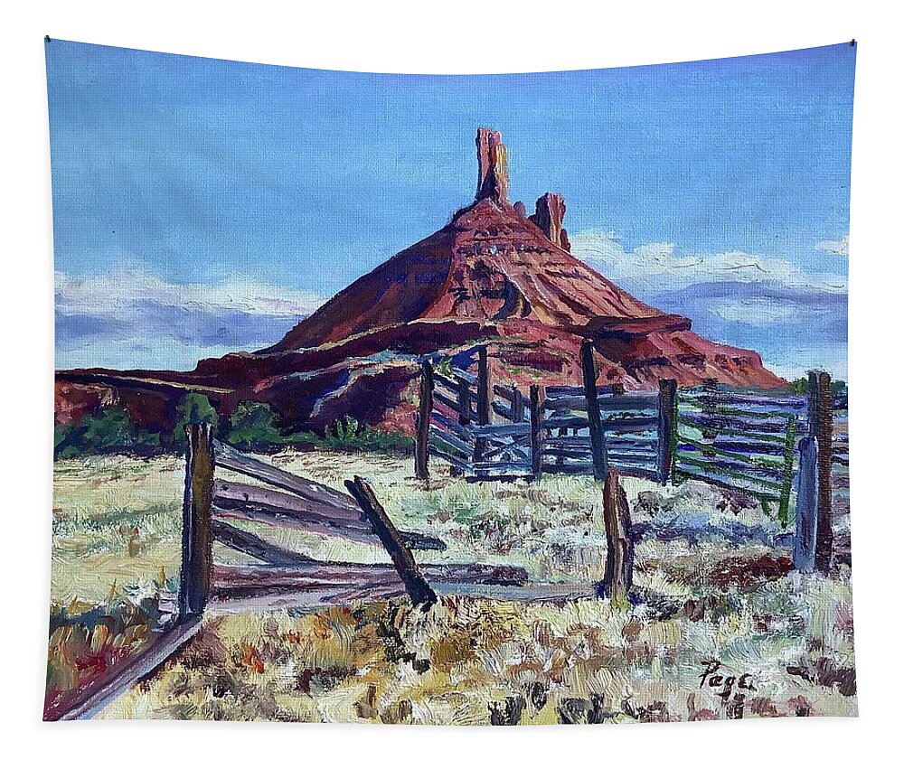 Moab Tapestry featuring the painting Cowboys Views by Page Holland