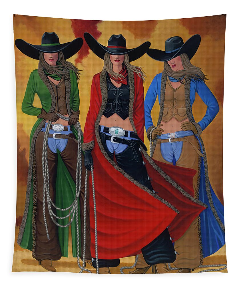 Cowgirl Tapestry featuring the painting Cowgirl Up by Lance Headlee
