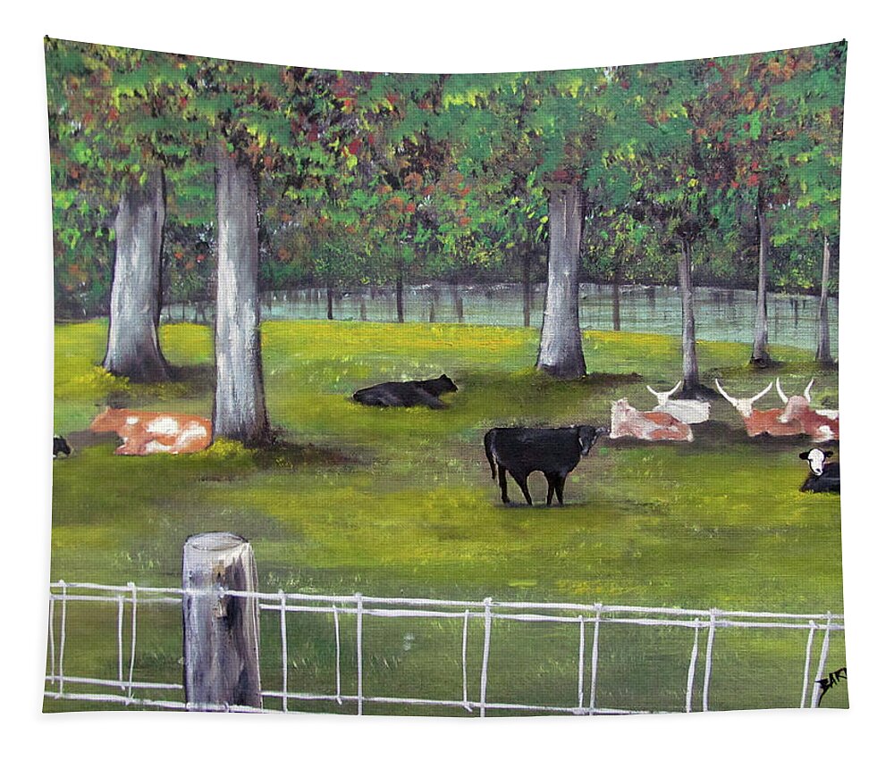 Cows Tapestry featuring the photograph Cows In Pasture by Gloria E Barreto-Rodriguez