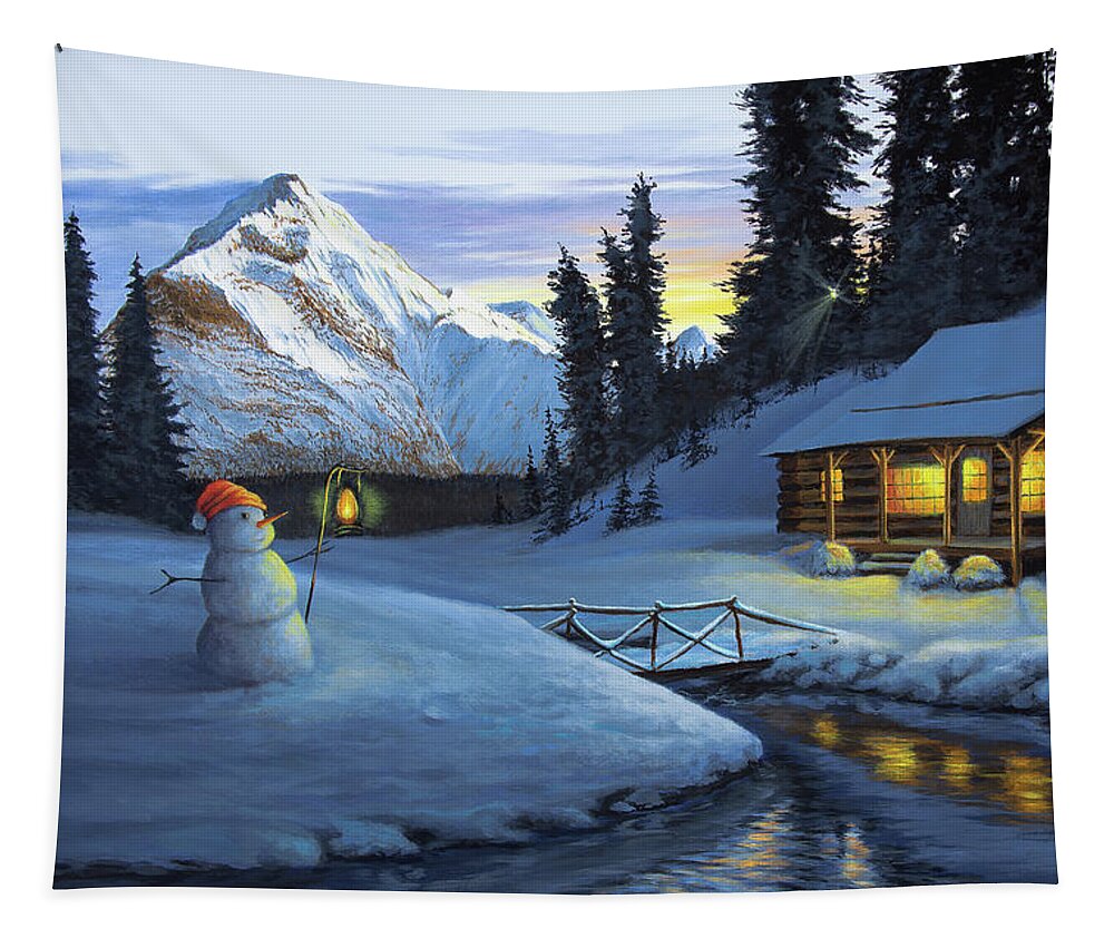 Winter Tapestry featuring the painting Cozy Winter Retreat by Anthony J Padgett