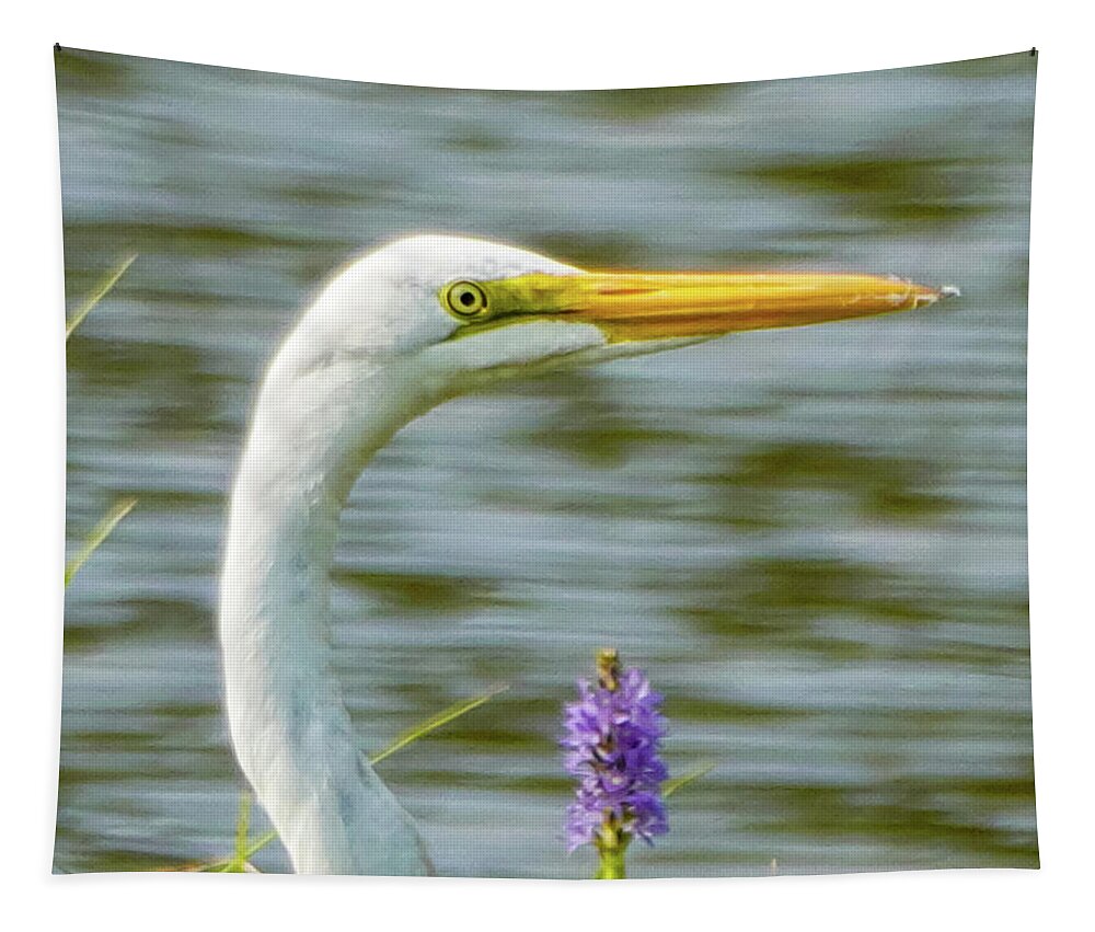 Birds Tapestry featuring the photograph Cranes and Lilacs Profile by Shawn M Greener