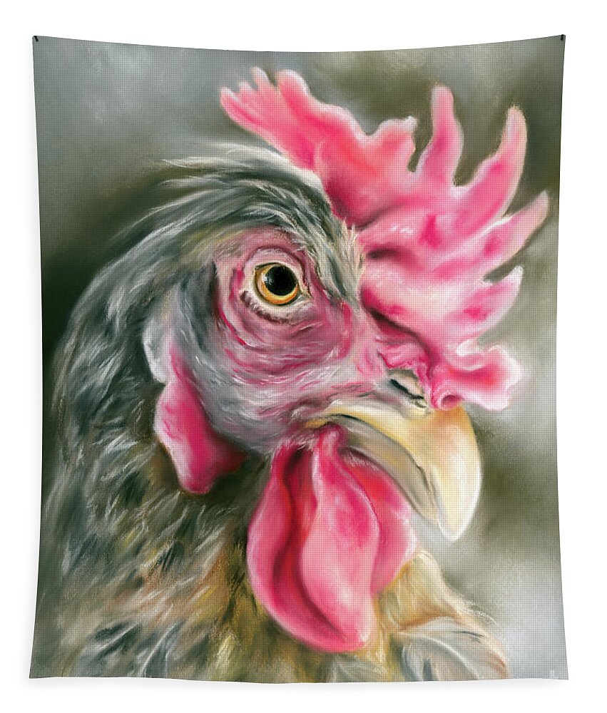 Bird Tapestry featuring the painting Cream Legbar Chicken Portrait by MM Anderson