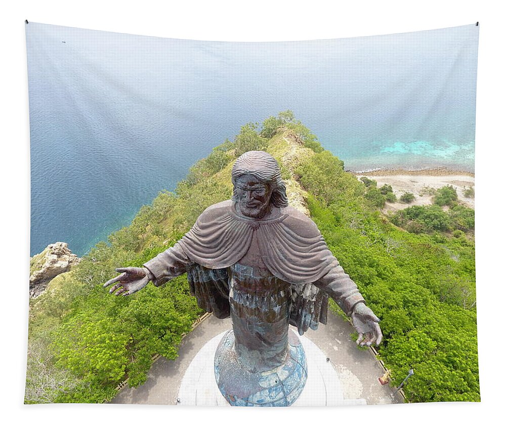 Adventure Tapestry featuring the photograph Cristo Rei of Dili statue of Jesus by Brthrjhn2099