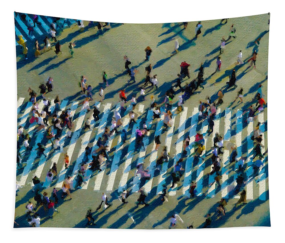 New York City Tapestry featuring the painting Crosswalk Above New York by Tony Rubino