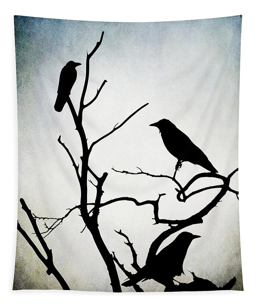 Bird Tapestry featuring the digital art Crow Birds on Trees Bird 90 by Lucie Dumas