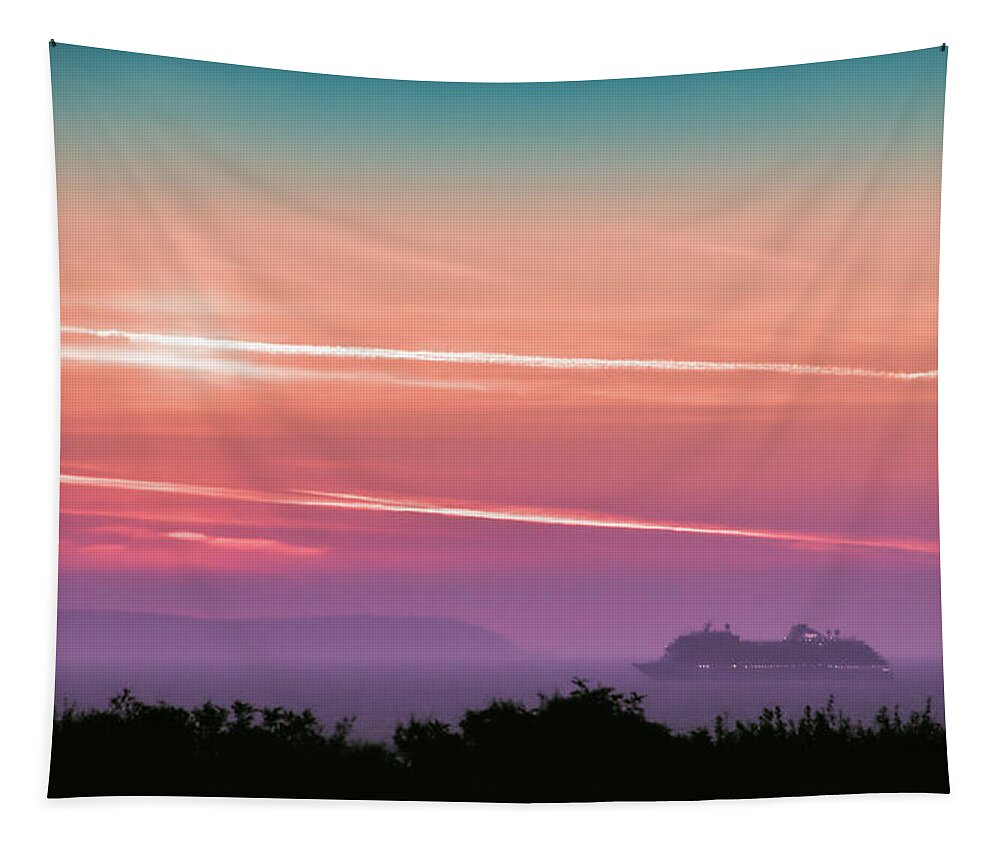 Ship Tapestry featuring the photograph Cruise Ship at Sunrise by Alan Ackroyd
