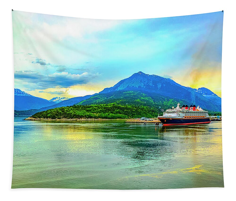Cruise Ship Tapestry featuring the digital art Cruise Ship Ketchikan Alaska by SnapHappy Photos