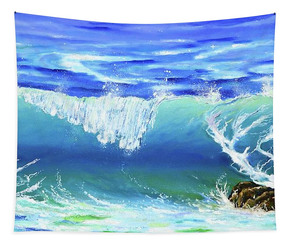 Wave Tapestry featuring the painting Crystal Blue Wave by Mary Scott