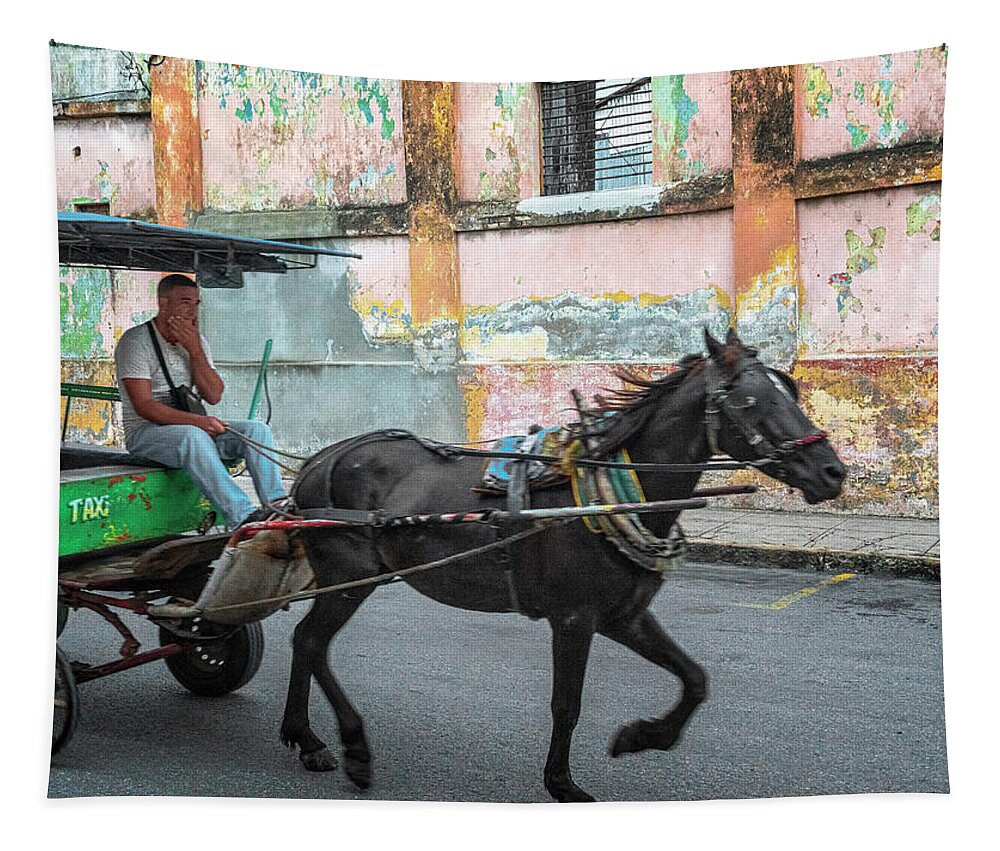 Havana Cuba Tapestry featuring the photograph Cuban Taxi by Tom Singleton