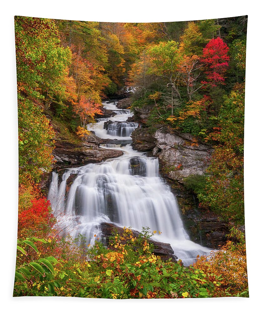 Water Tapestry featuring the photograph Cullasaja Falls - WNC Waterfall in Autumn by Dave Allen