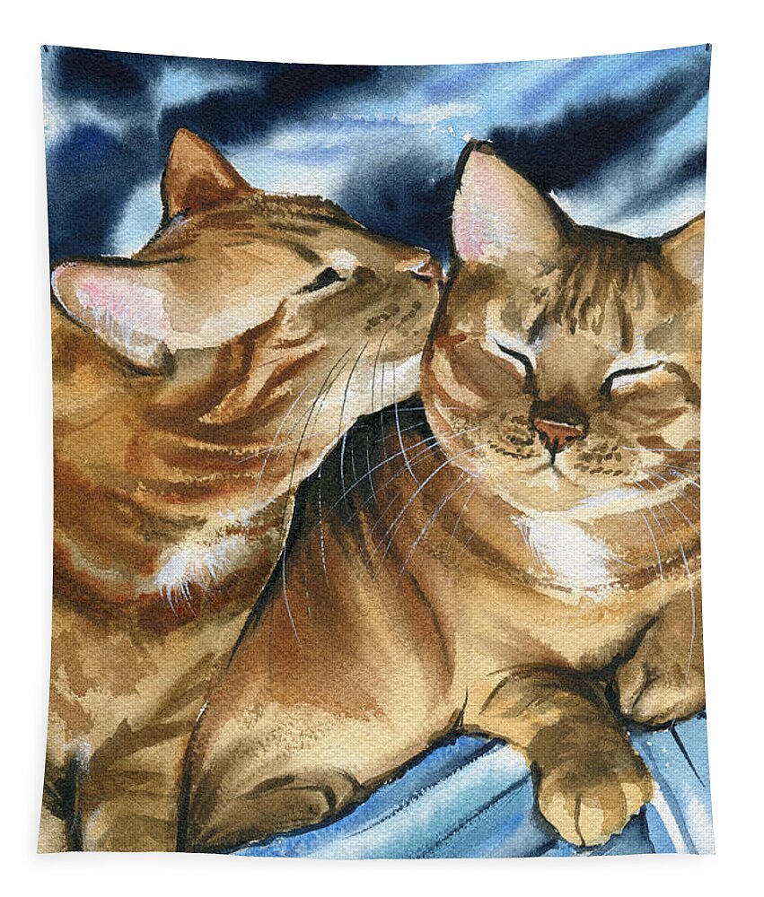 Cat Tapestry featuring the painting Cupcake and Buttercup - Ginger Cat Painting by Dora Hathazi Mendes
