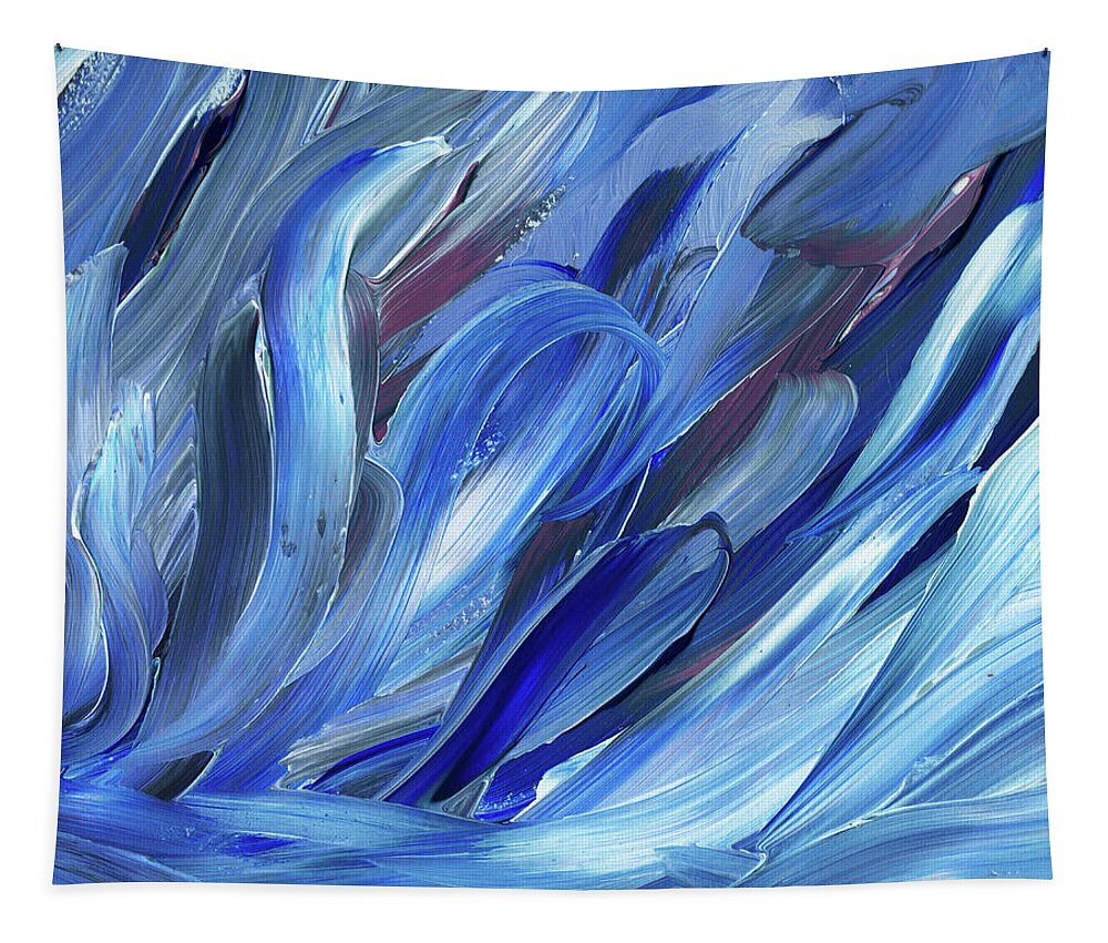 Blue Tapestry featuring the painting Curling Sea Waves Coastal Breeze Unique Abstract Art by Irina Sztukowski