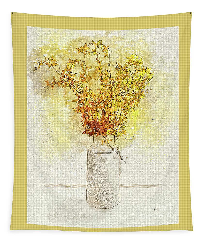 Forsythia Tapestry featuring the digital art Cut Forsythia by Lois Bryan