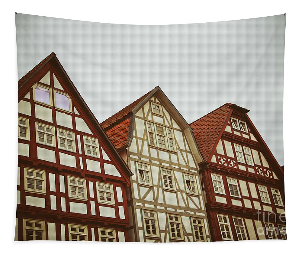 Architecture Tapestry featuring the photograph Cute historical half-timbered houses in Melsungen, Germany by Mendelex Photography