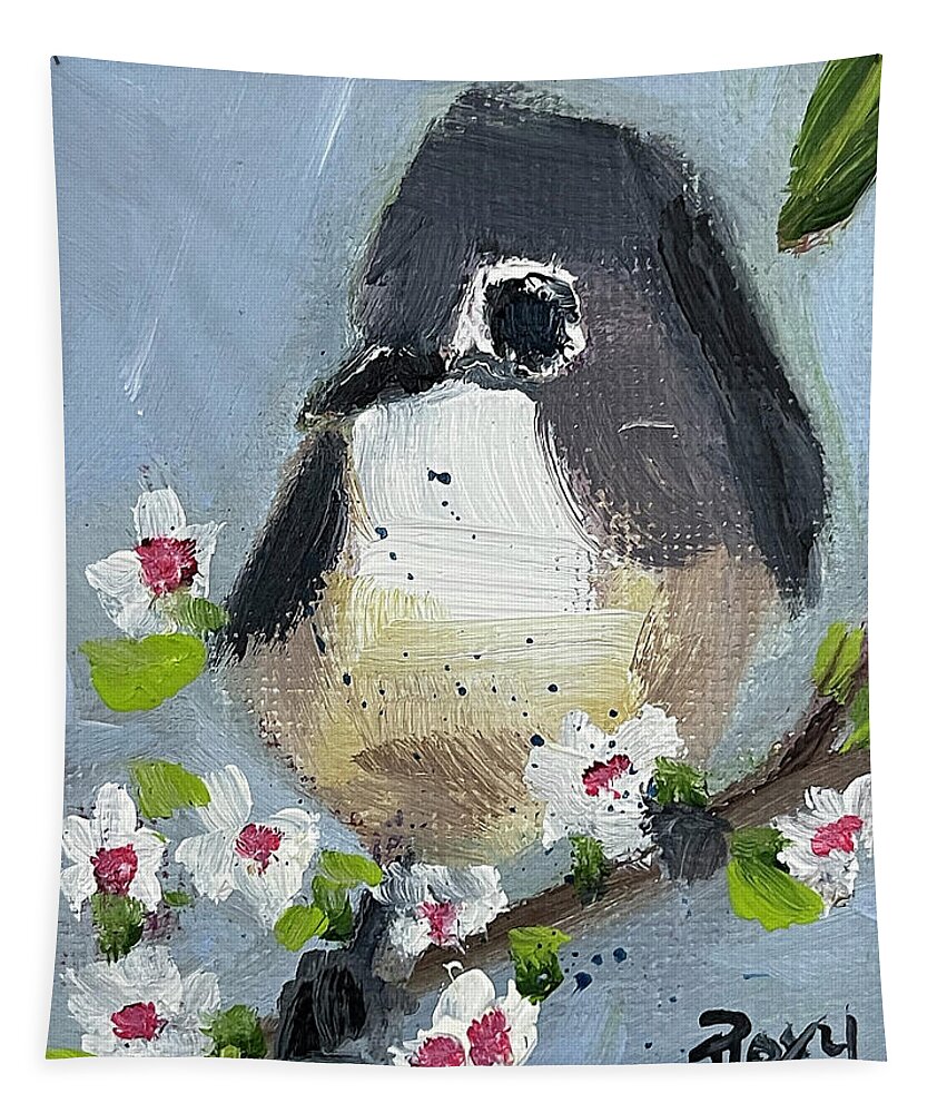 Tit Bird Tapestry featuring the painting Cute Little Titmouse by Roxy Rich