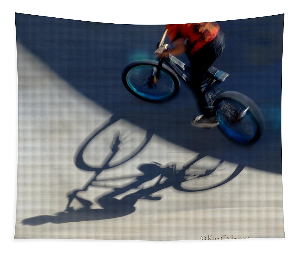 Bike Tapestry featuring the photograph Cyclist and His Shadow by Kae Cheatham