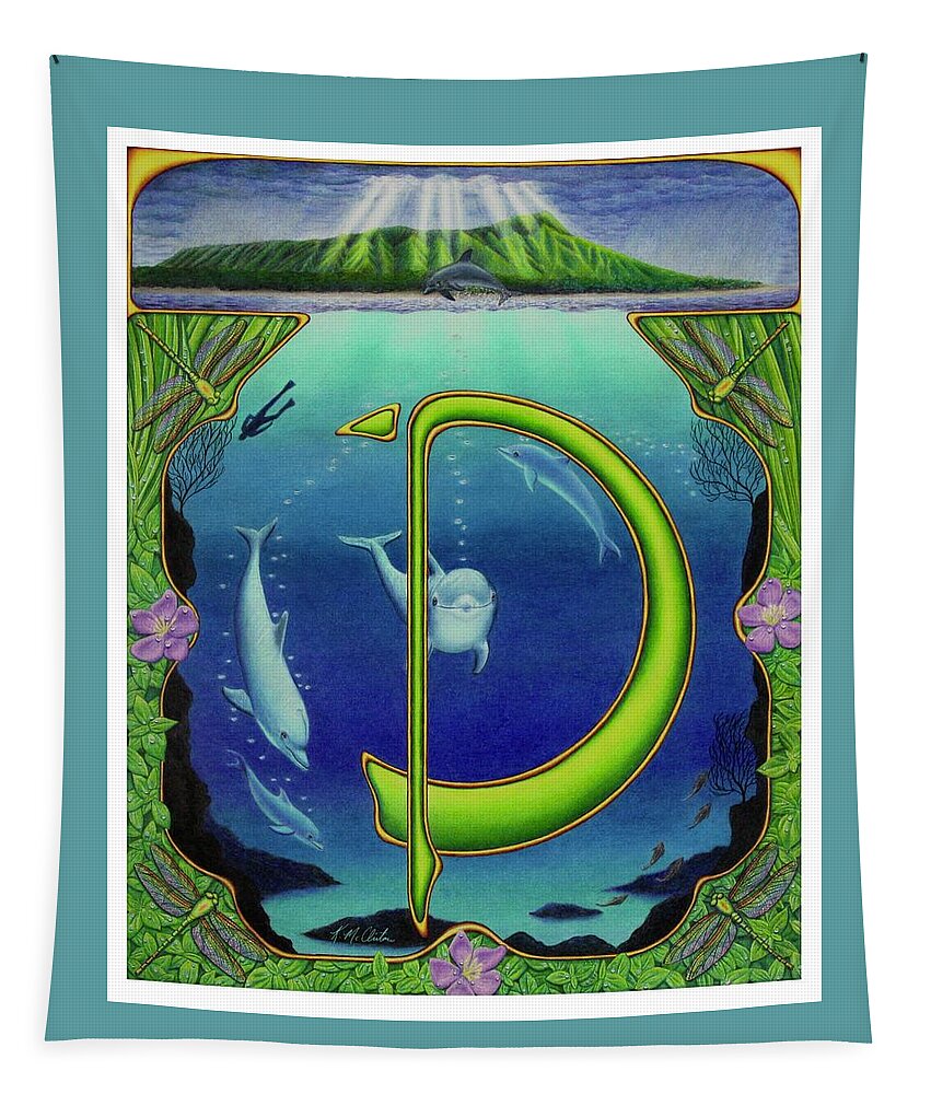 Kim Mcclinton Tapestry featuring the drawing D is for Dolphin by Kim McClinton