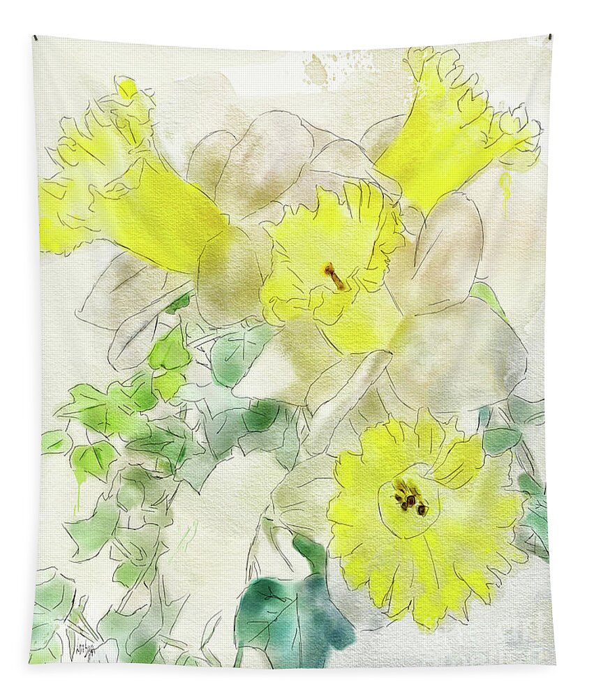 Flowers Tapestry featuring the digital art Daffodils And Ivy by Lois Bryan